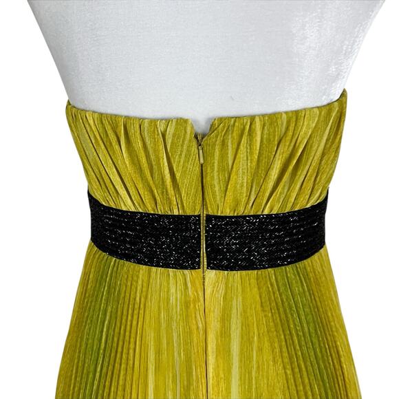 Carmen Marc Valvo Lime Green Pleated Strapless Beaded Waist Maxi Dress Gown 2 - Picture 5 of 10